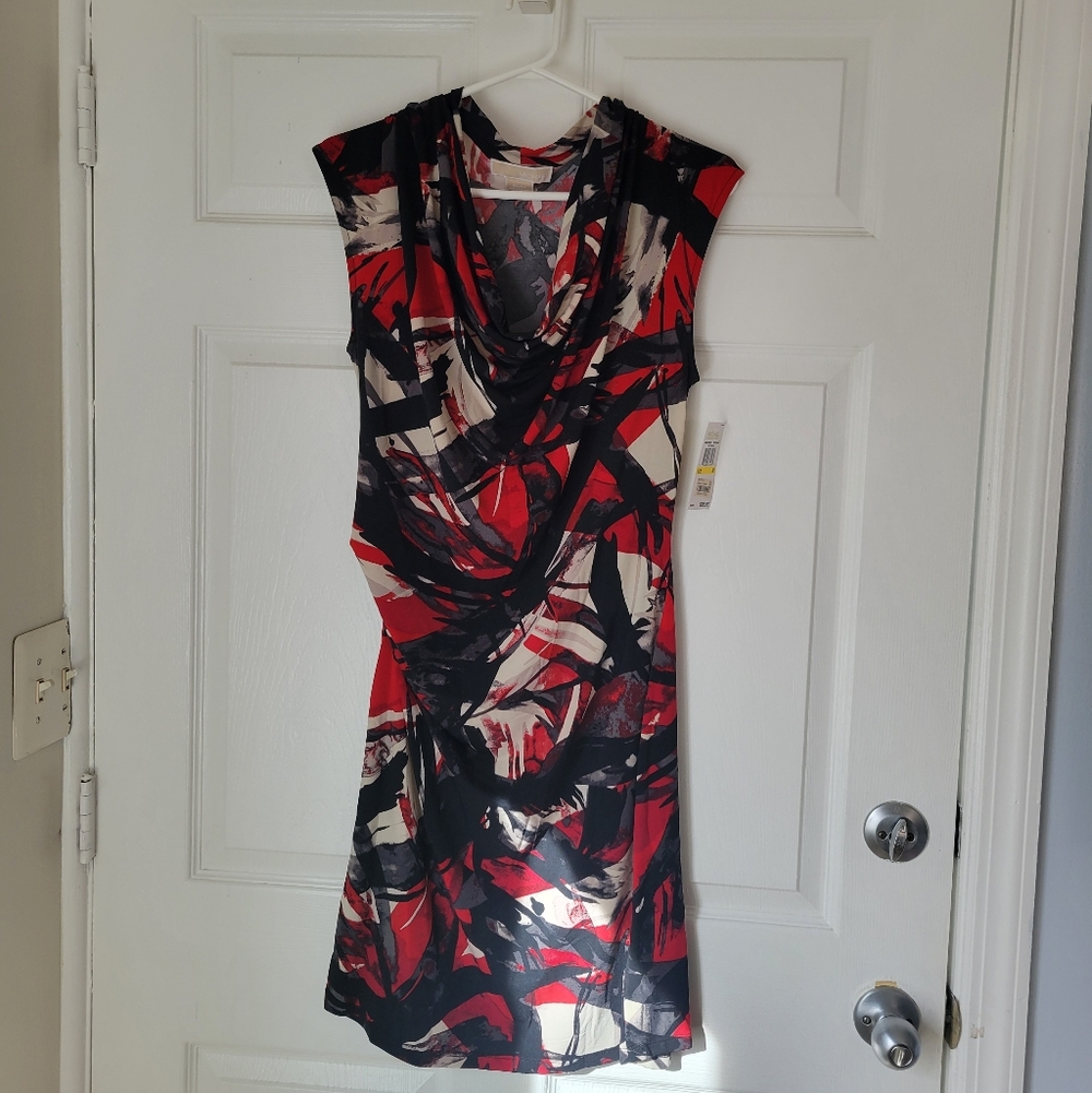 Michael Kors Abstract Red and Black Midi Dress - Picture 7 of 7
